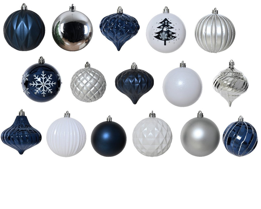 Kaemingk Mixed Mould Blue & White Shatterproof Baubles - Tube of 5