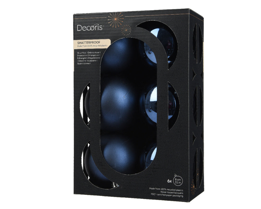 Box Of 6 8cm Baubles Polystyrene Shiny & Matt Night Blue