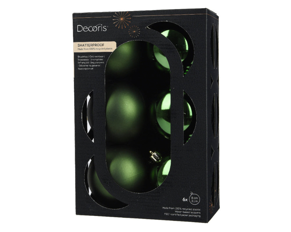 Box Of 6 8cm Baubles Polystyrene Shiny & Matt Pine Green