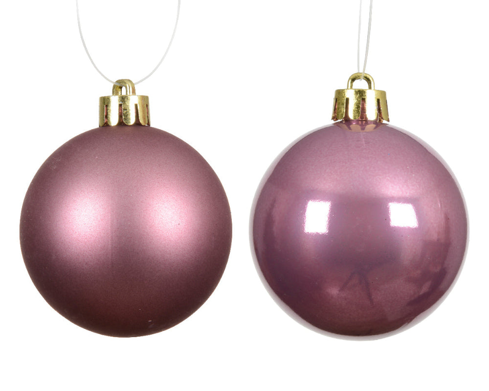 Box Of 6 8cm Baubles Polystyrene Shiny & Matt Vintage Pink