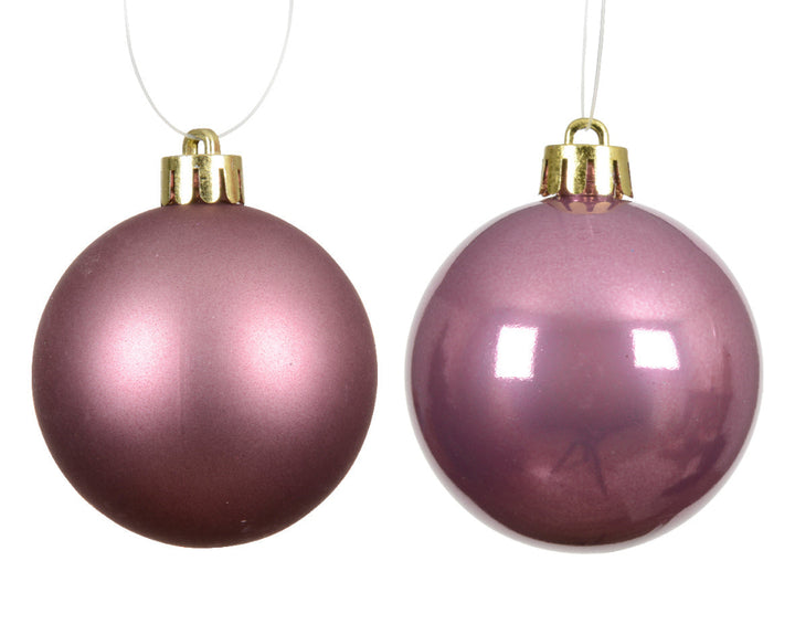 Box Of 6 8cm Baubles Polystyrene Shiny & Matt Vintage Pink