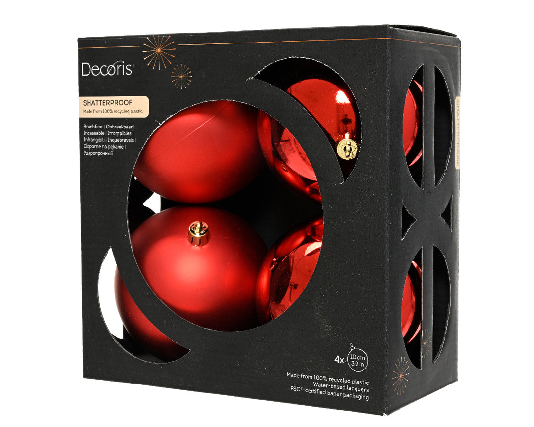 Box Of 4 10cm Baubles Polystyrene Shiny & Matt Red