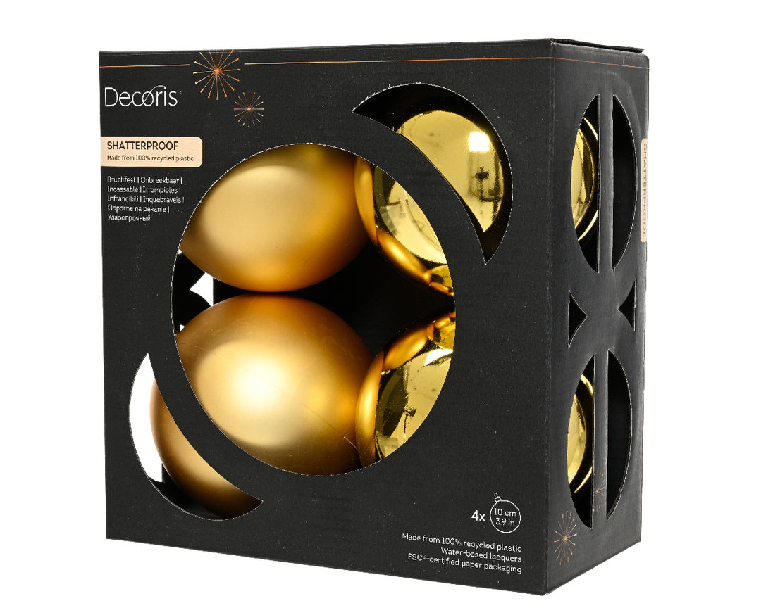 Box Of 4 10cm Baubles Polystyrene Shiny & Matt Gold