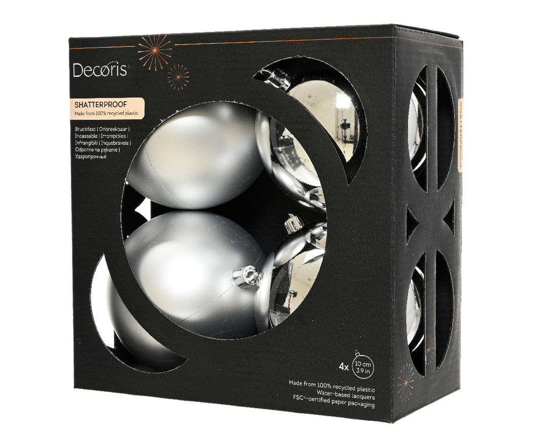 Box Of 4 10cm Baubles Polystyrene Shiny & Matt Silver