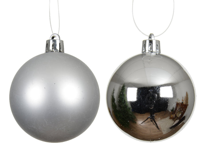 Box Of 4 10cm Baubles Polystyrene Shiny & Matt Silver