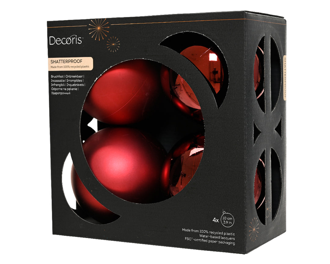 Box Of 4 10cm Baubles Polystyrene Shiny & Matt Oxblood