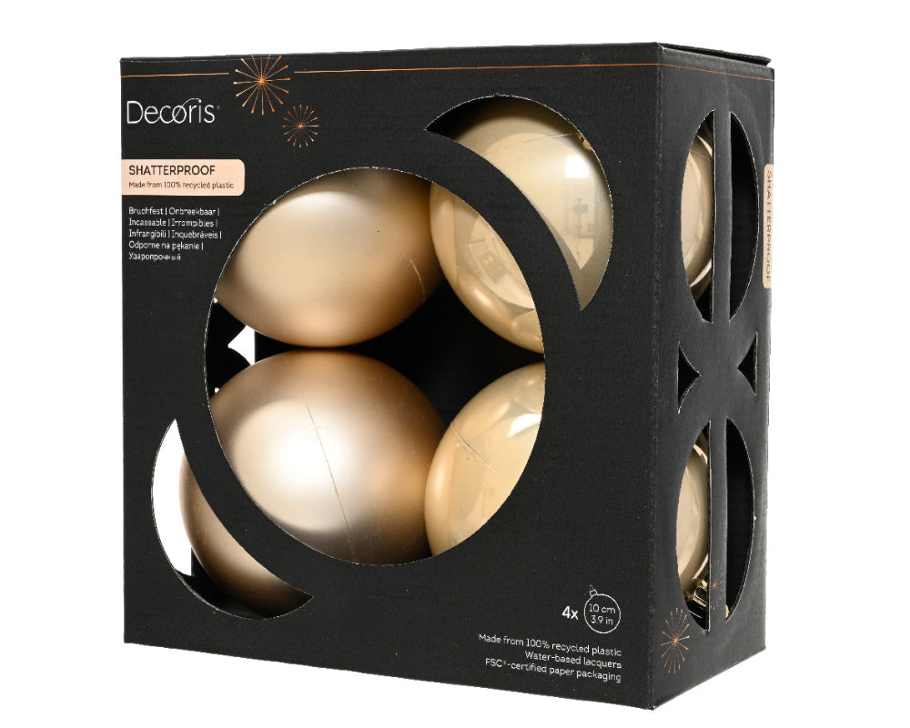 Box Of 4 10cm Baubles Polystyrene Shiny & Matt Pearl