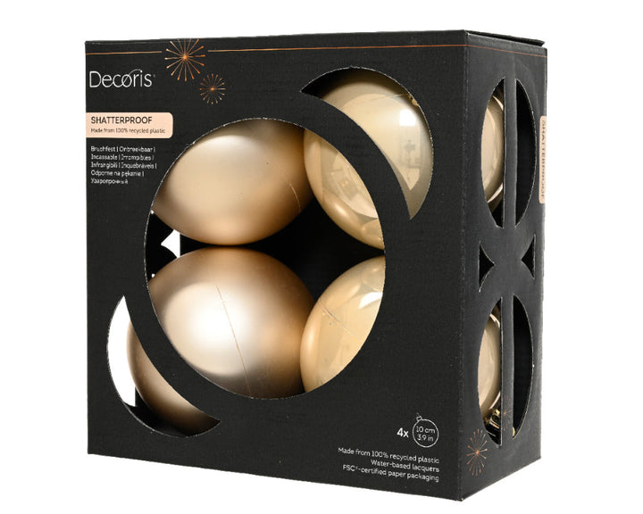 Box Of 4 10cm Baubles Polystyrene Shiny & Matt Pearl