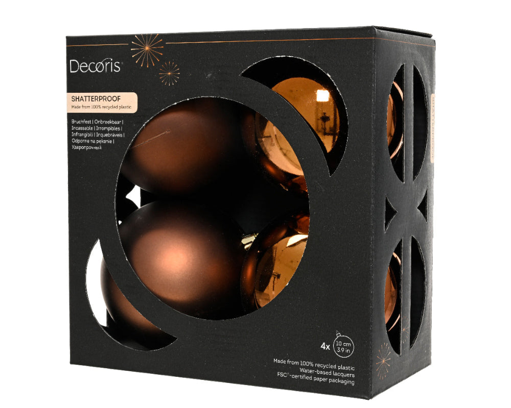 Box Of 4 10cm Baubles Polystyrene Shiny & Matt Espresso