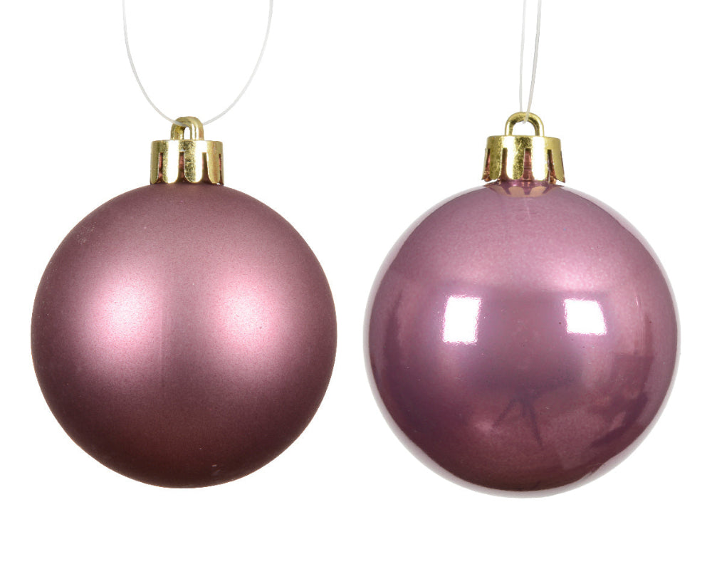 Box Of 4 10cm Baubles Polystyrene Shiny & Matt Vintage Pink