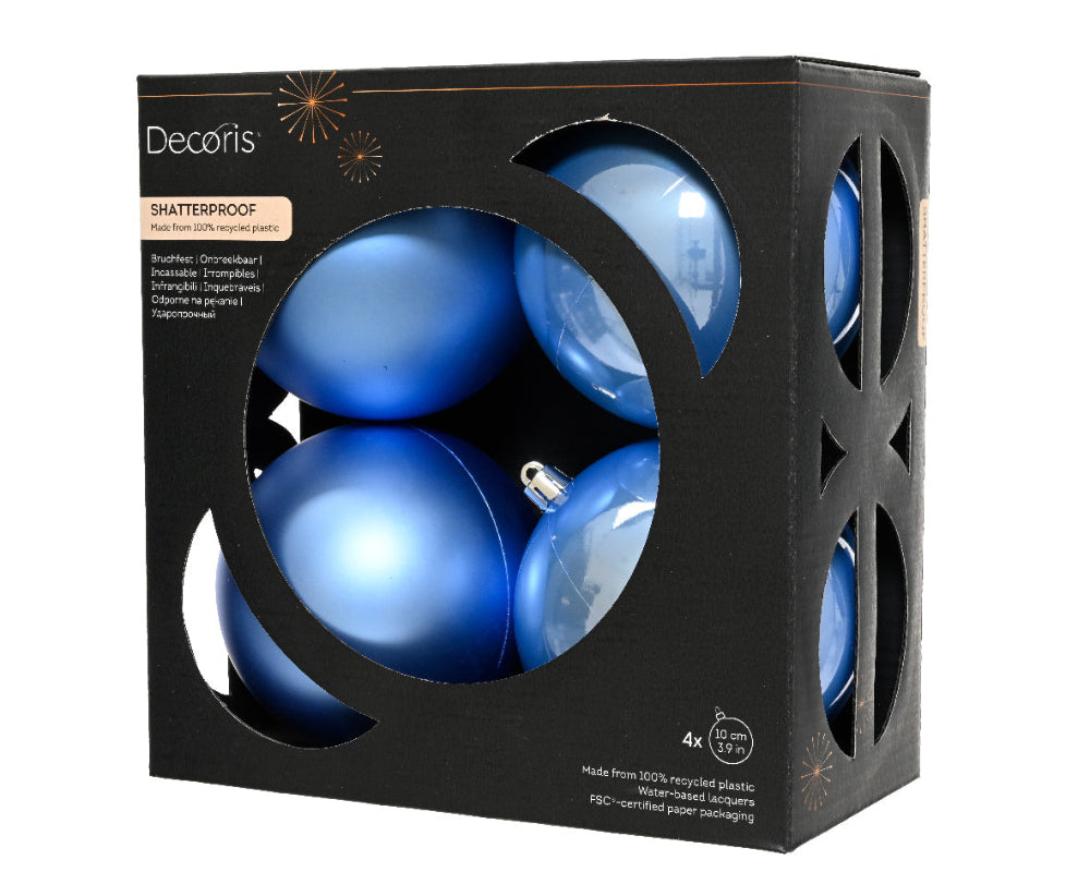 Box Of 4 10cm Baubles Polystyrene Shiny & Matt Sky Blue