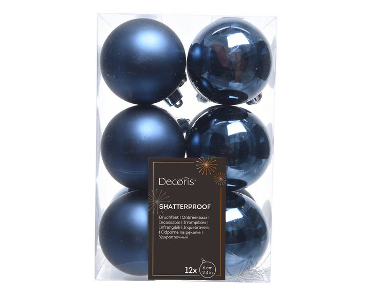 Kaemingk Mixed Blue Shatterproof Baubles - Box of 12