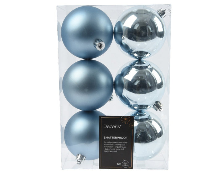 Kaemingk Mixed Ice Blue Shatterproof Baubles - Box of 6