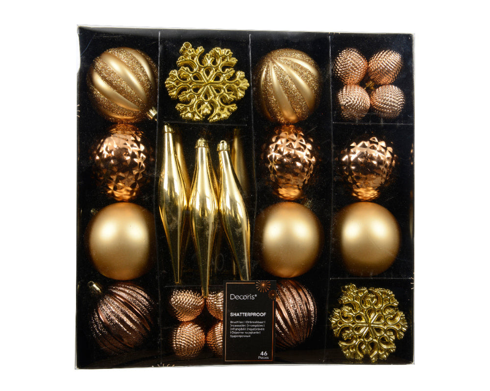 Box Of 46 Mixed Baubles Gold & Espresso