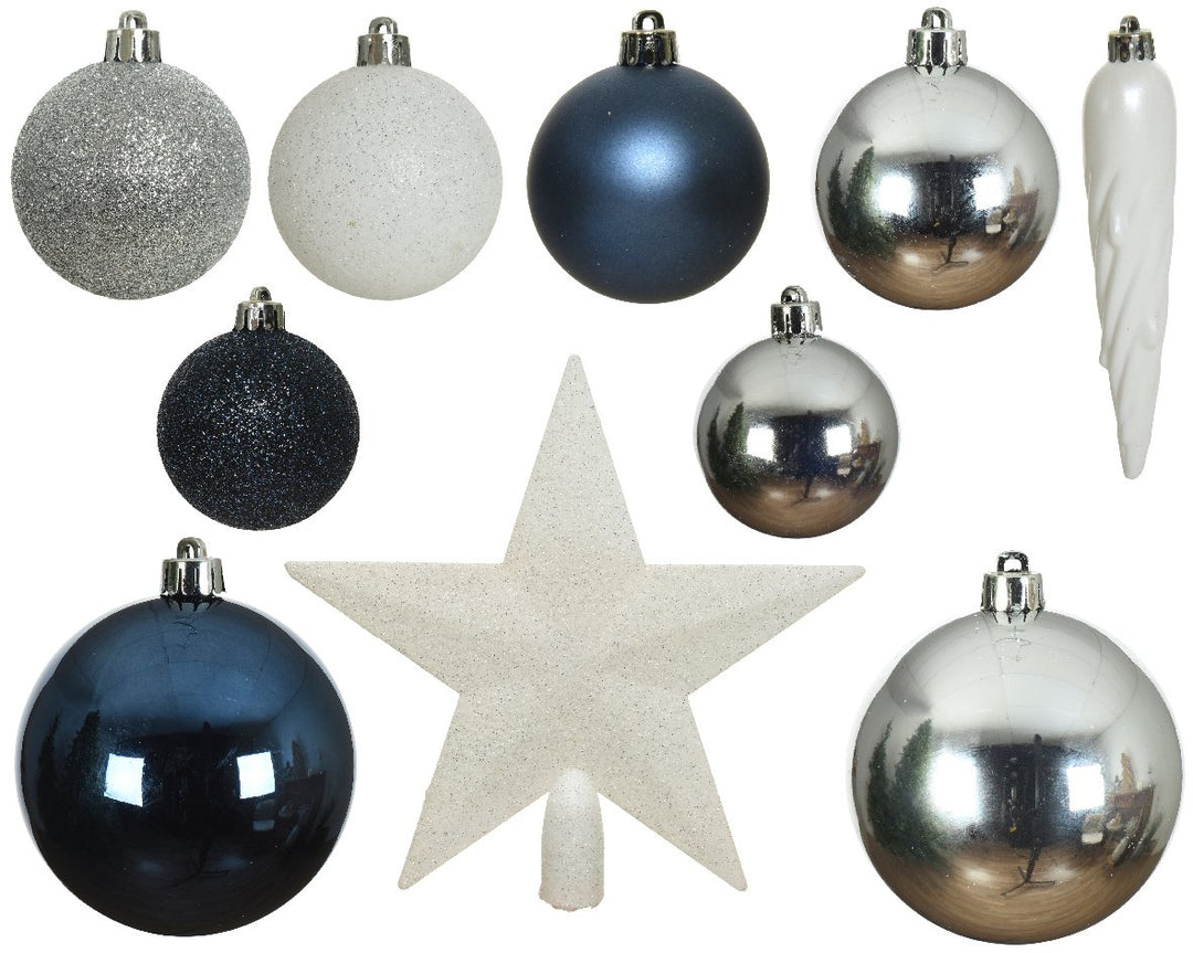 Kaemingk Mixed Shatterproof Baubles W/ Tree Topper- Box of 33