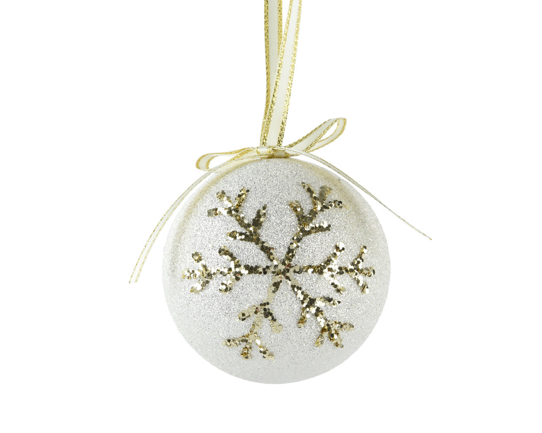 8cm Bauble Foam With Snowflake Winter White