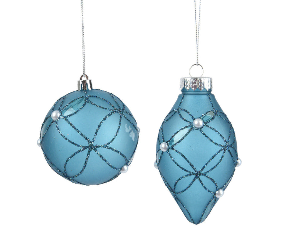 8cm Bauble Polystyrene Folk Blue