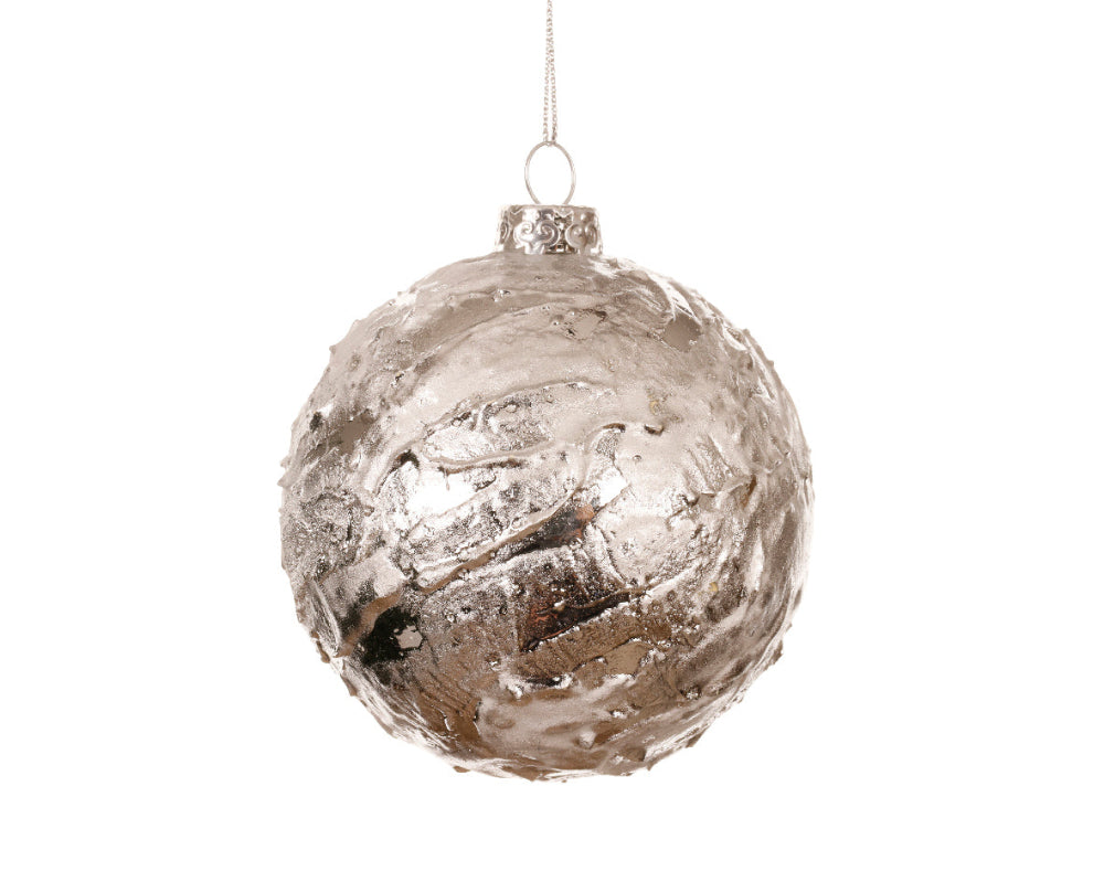 8cm Bauble With Textured Finish Silver