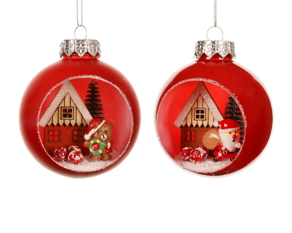 8cm Bauble With Scene Red