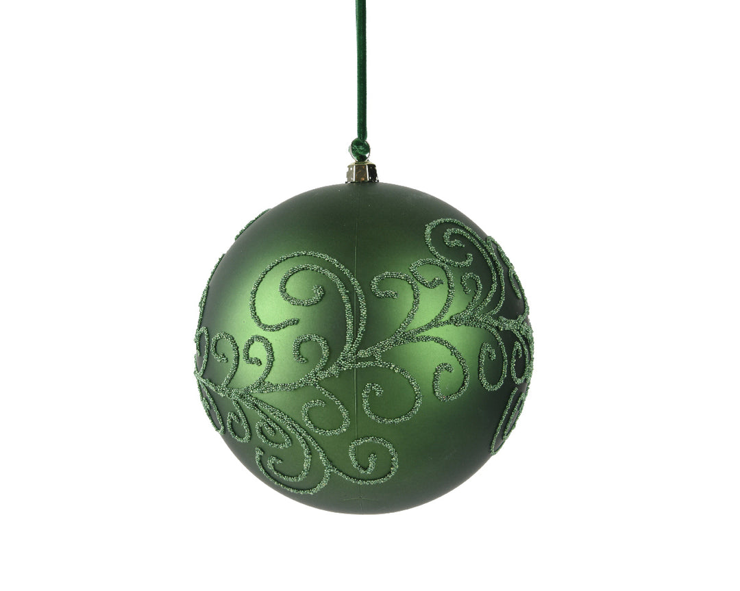 12cm Bauble Polystyrene Matt With Beads Pine Green