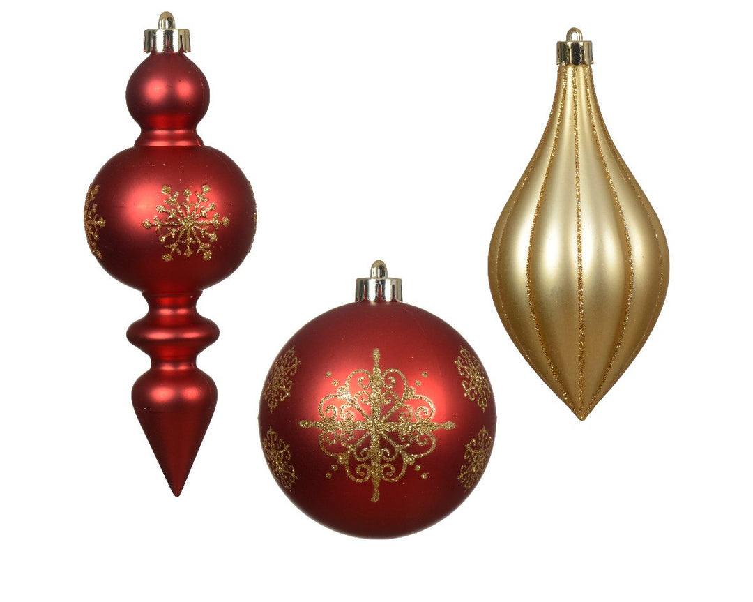 Kaemingk Shatterproof Matt Red & Gold Baubles - Set of 3