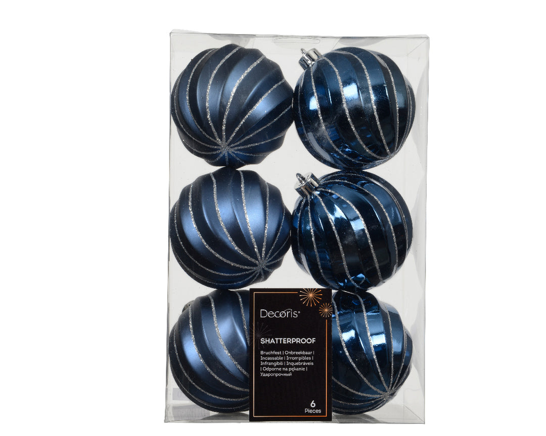 6pk Baubles Shiny & Glitter Mix Night Blue