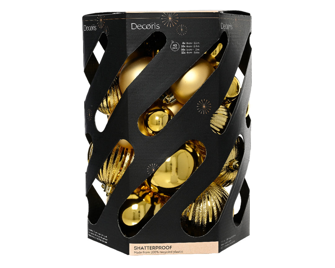 Box Of 40 Mixed Baubles Polystyrene Shiny & Matt Gold