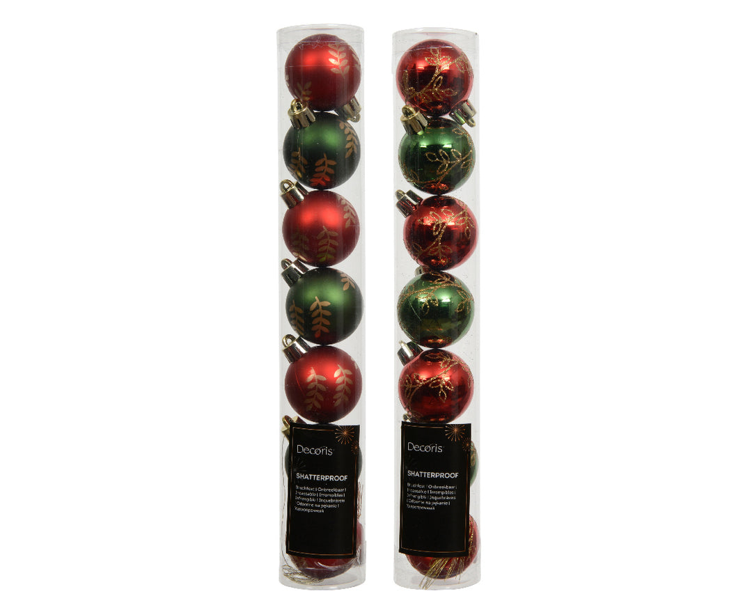 4cm Mixed Shatterproof Baubles-Tube of 7 Red/Green