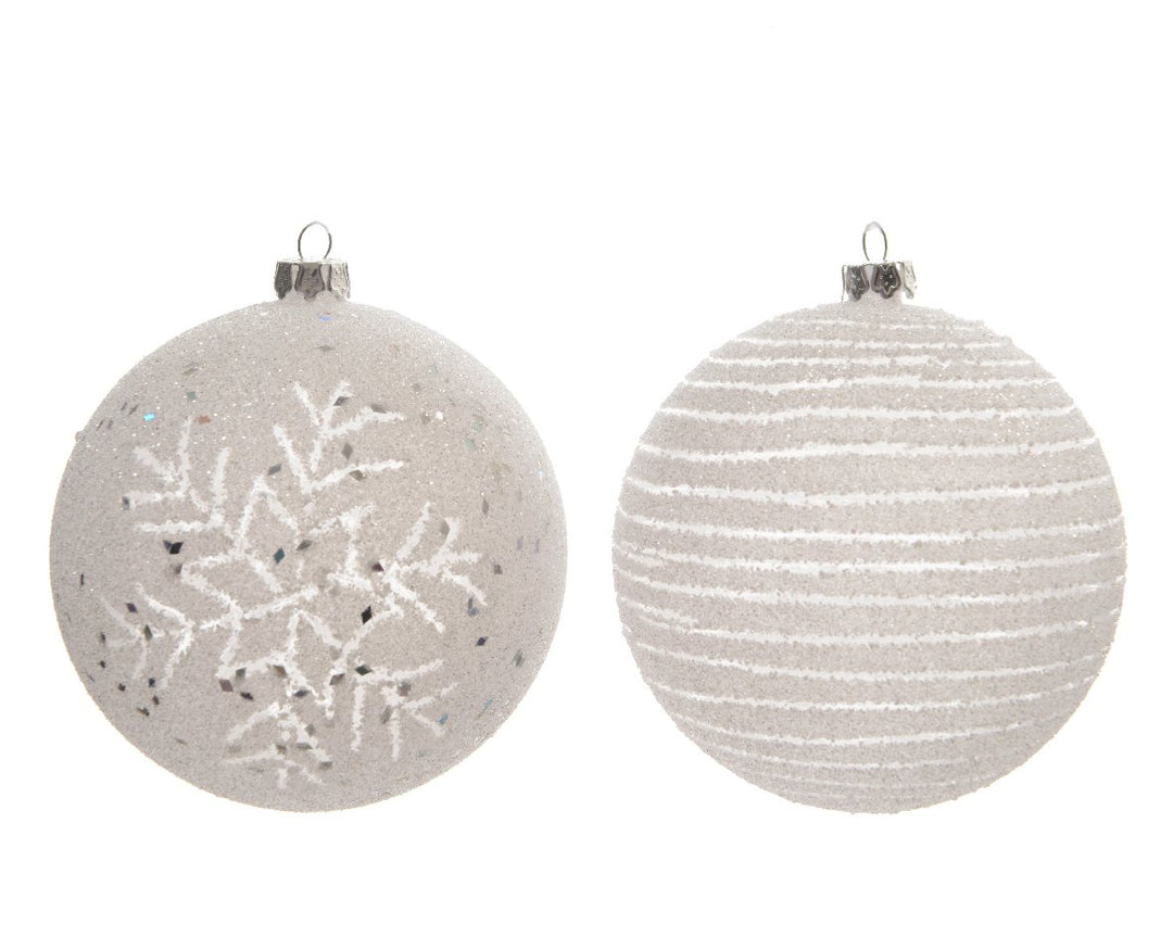 Kaemingk Shatterproof Baubles W/ Snowflake & Stripes - Set of 2