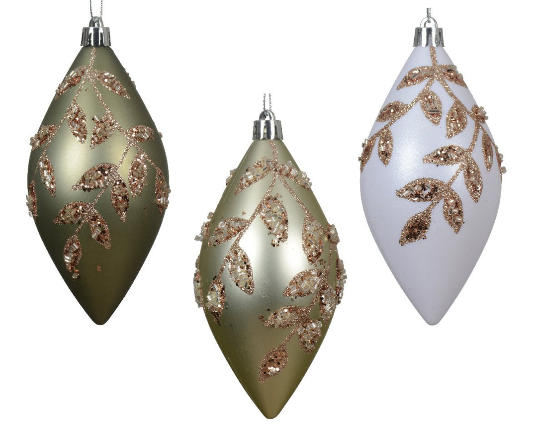 Kaemingk Shatterproof Drop Baubles W/ Painted Leaf - Seat of 3