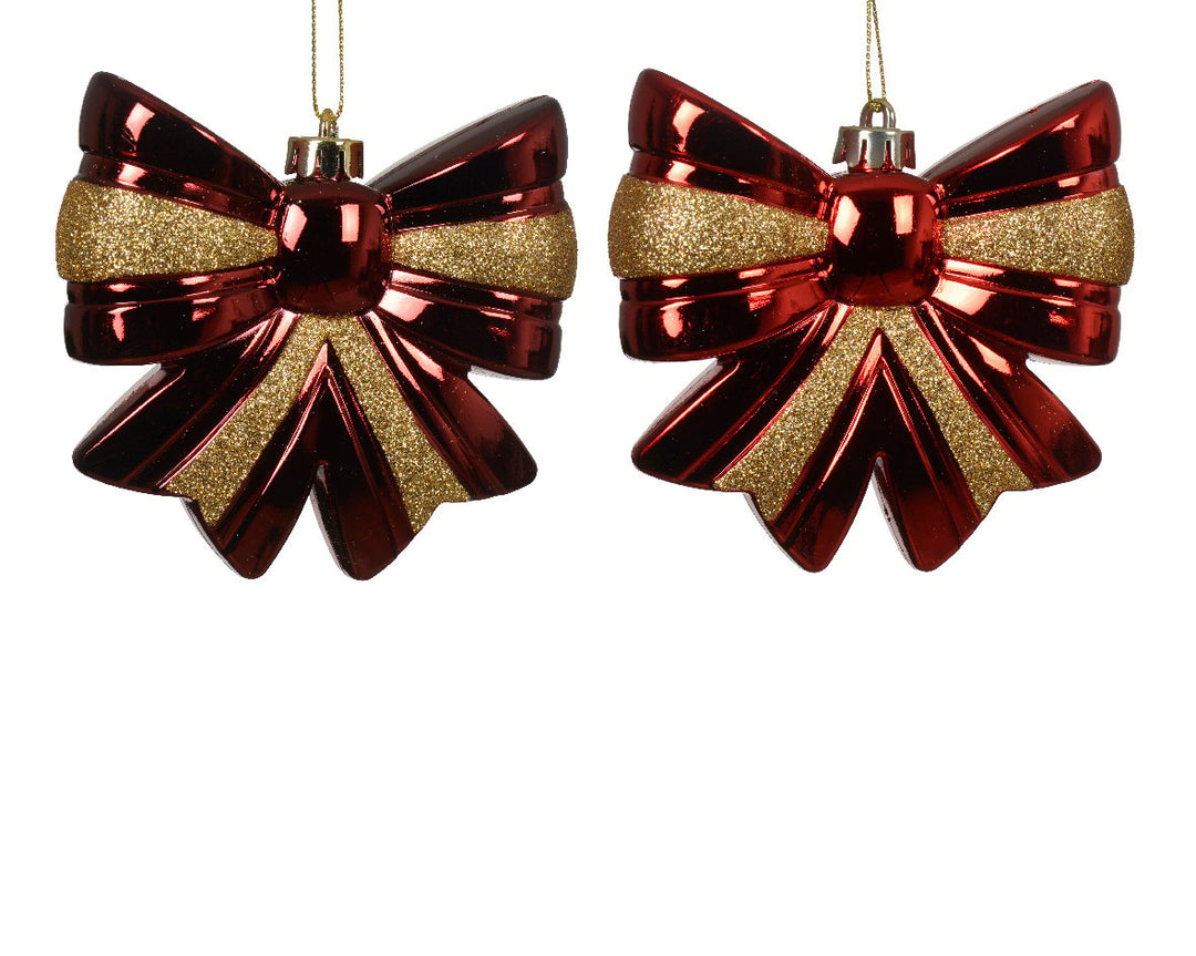 Kaemingk Shatterproof Red Bows - Set of 2