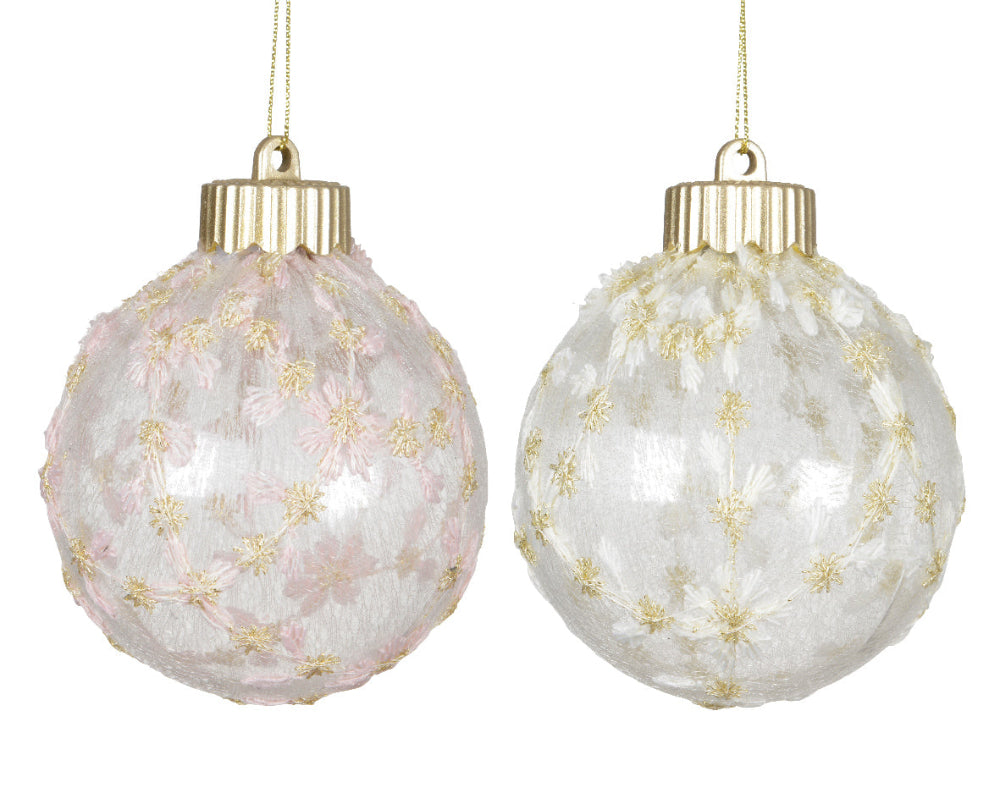 8cm Bauble Plastic With Delicate Gold Trim