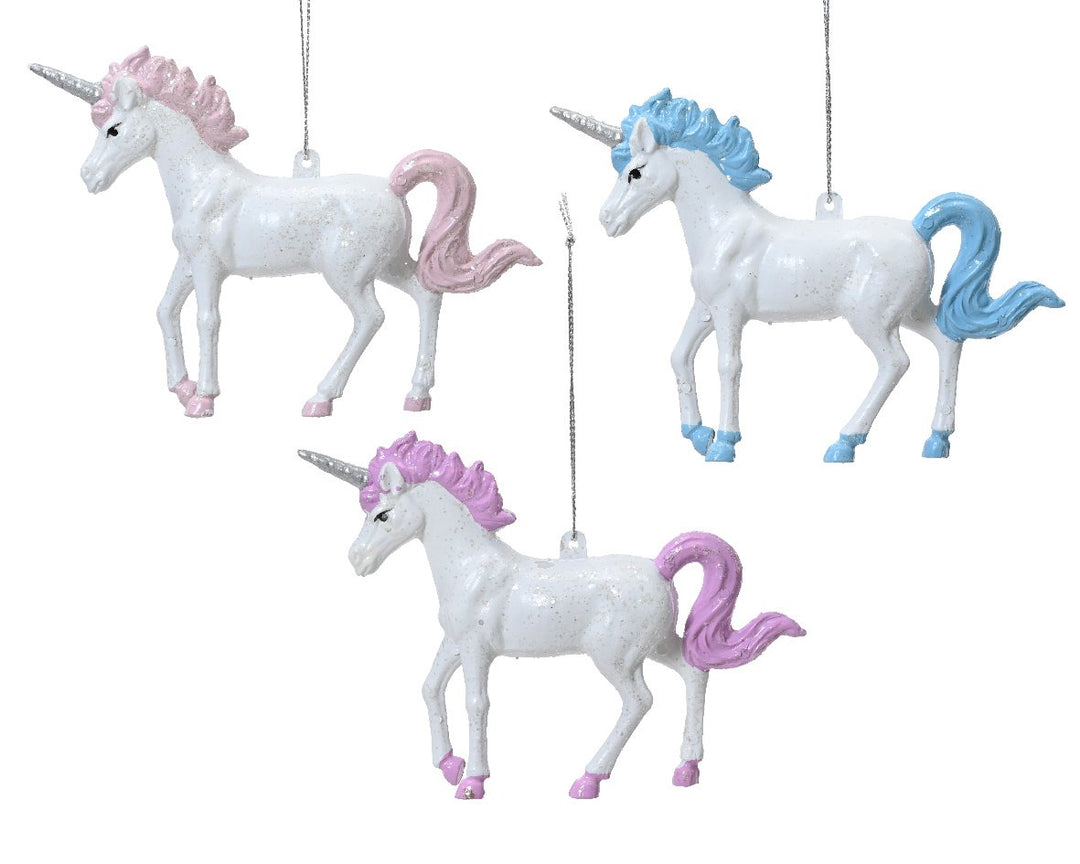 Kaemingk Shatterproof Unicorn W/ Silver Horn - Set of 3