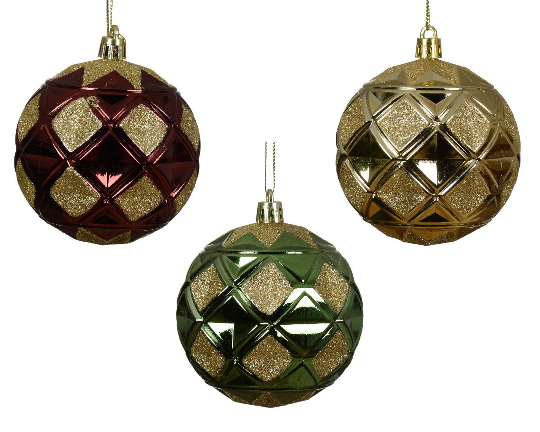 Kaemingk Shatterproof Shiny & Glitter Baubles - Set of 3