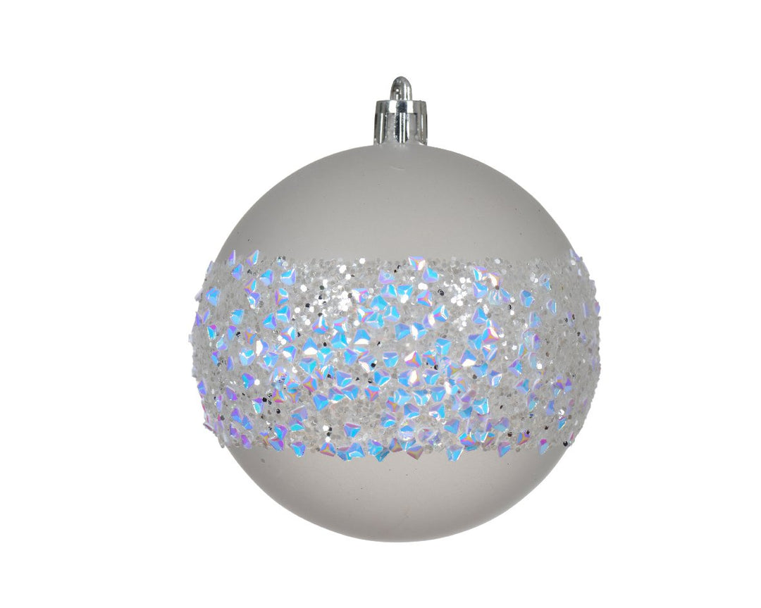 Kaemingk Shatterproof Matt Bauble W/ Sequins - White