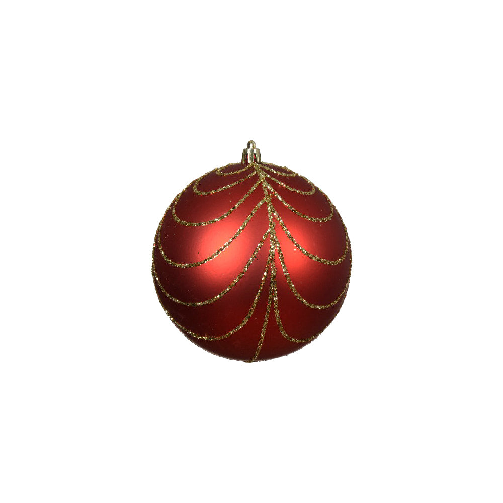 Shatterproof Baubles Red W/ Gold Lines