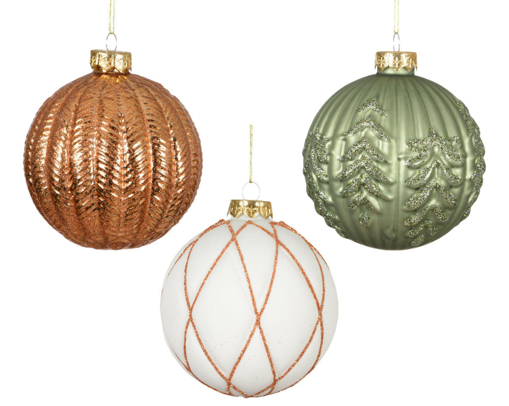 10cm Glass Bauble Shiny Glitter Mix
