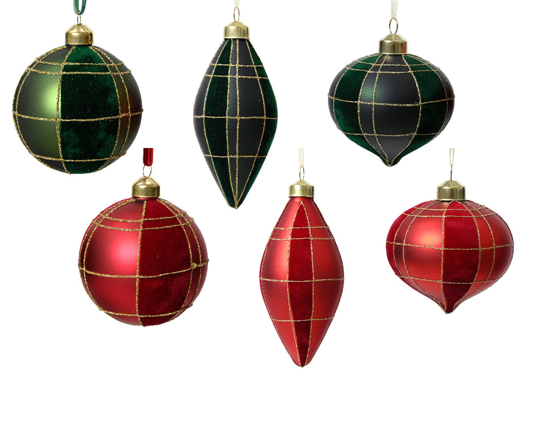 8cm Glass Bauble Velvet Finish With Gold Glitter Lines