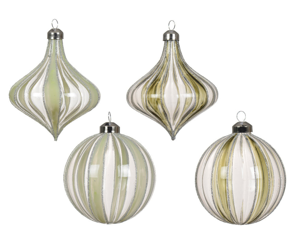 8cm Glass Bauble Transparent With Vertical Stripes