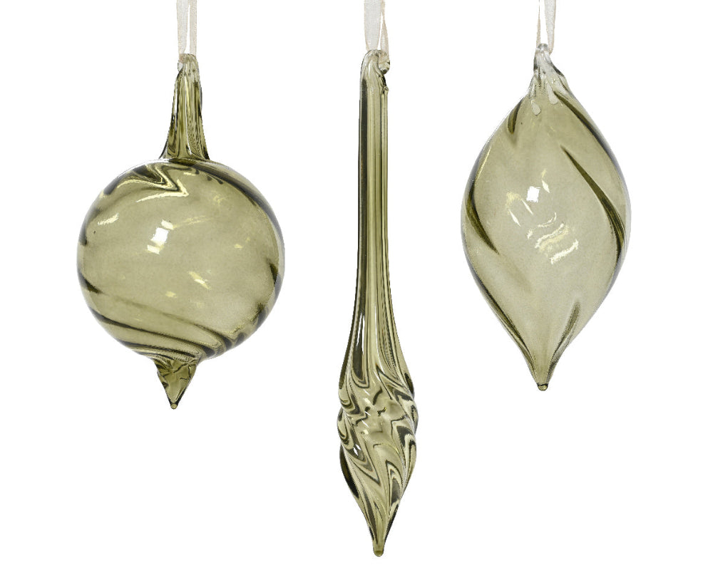 13.5cm Glass Ornament Green With Swirl