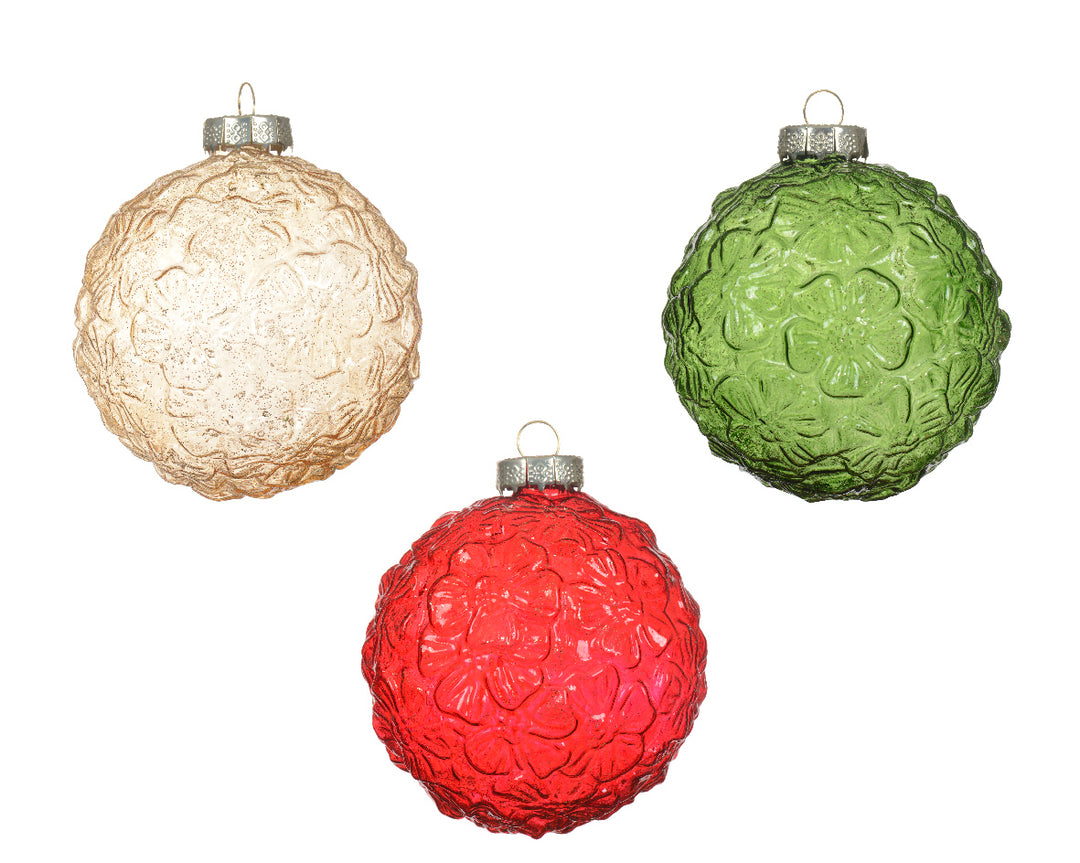 8cm Glass Bauble Transparent Color With Flower Pattern
