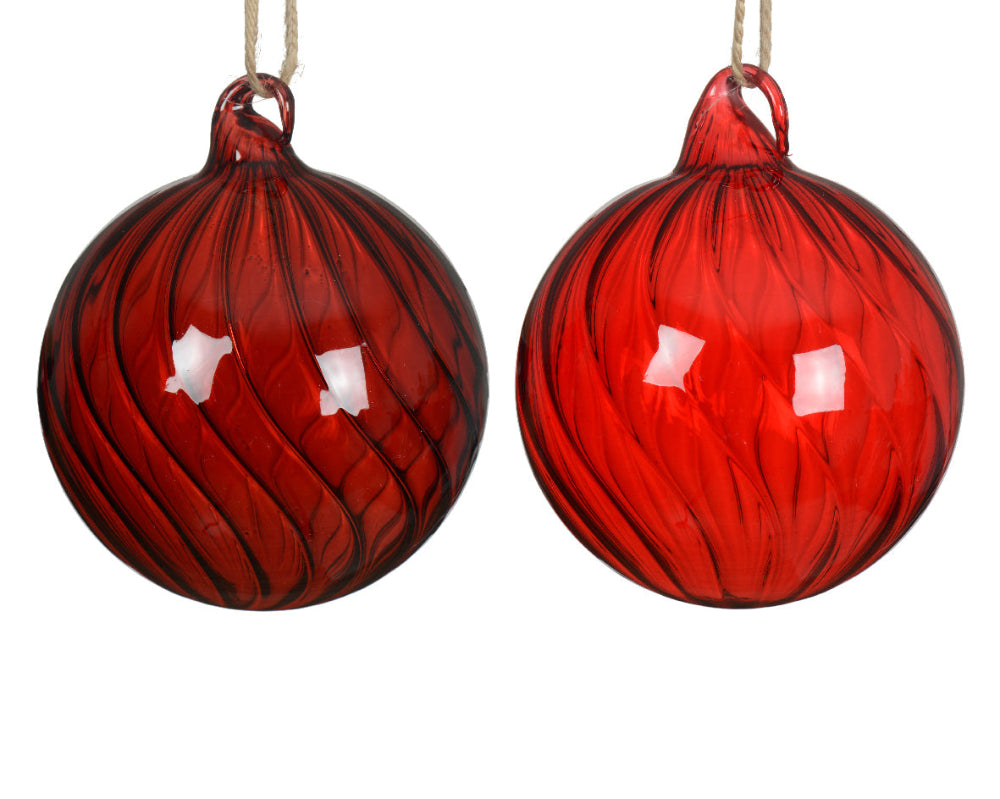 8cm Glass Bauble Clear With Swirl