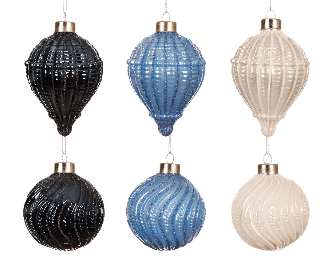 8cm Glass Bauble With Glitter Lines