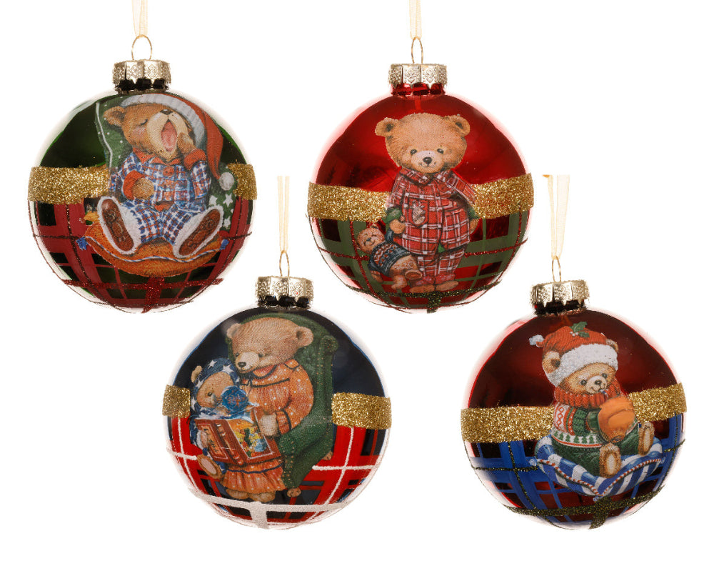 8cm Glass Bauble With Bear