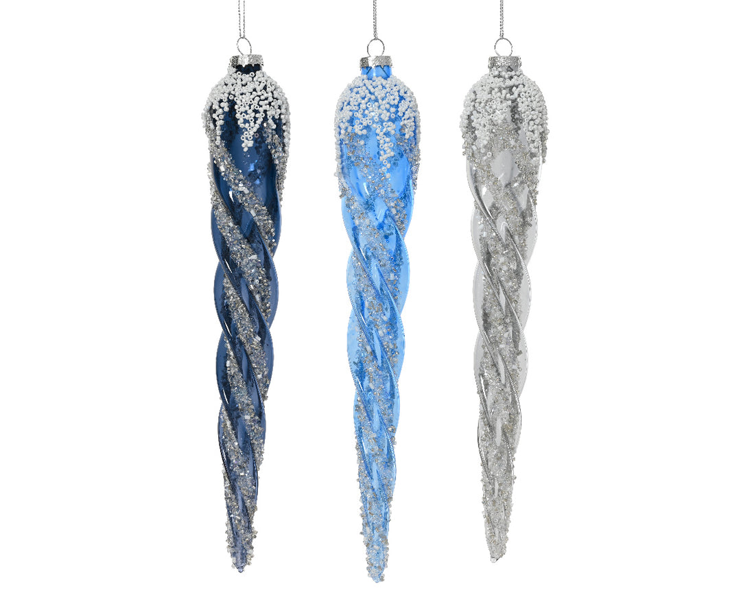 24cm Glass Ornament With Sequin Swilrs & Beads