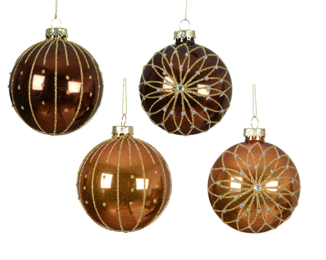 8cm Glass Bauble With Gold Glitter Lines