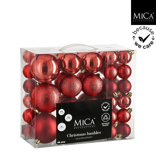 Edelman Unbreakable Bauble Set 48pcs Red - Mixed d4-6-8cm