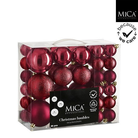 Edelman Unbreakable Bauble Set 48pcs Dark Red - Mixed d4-6-8cm