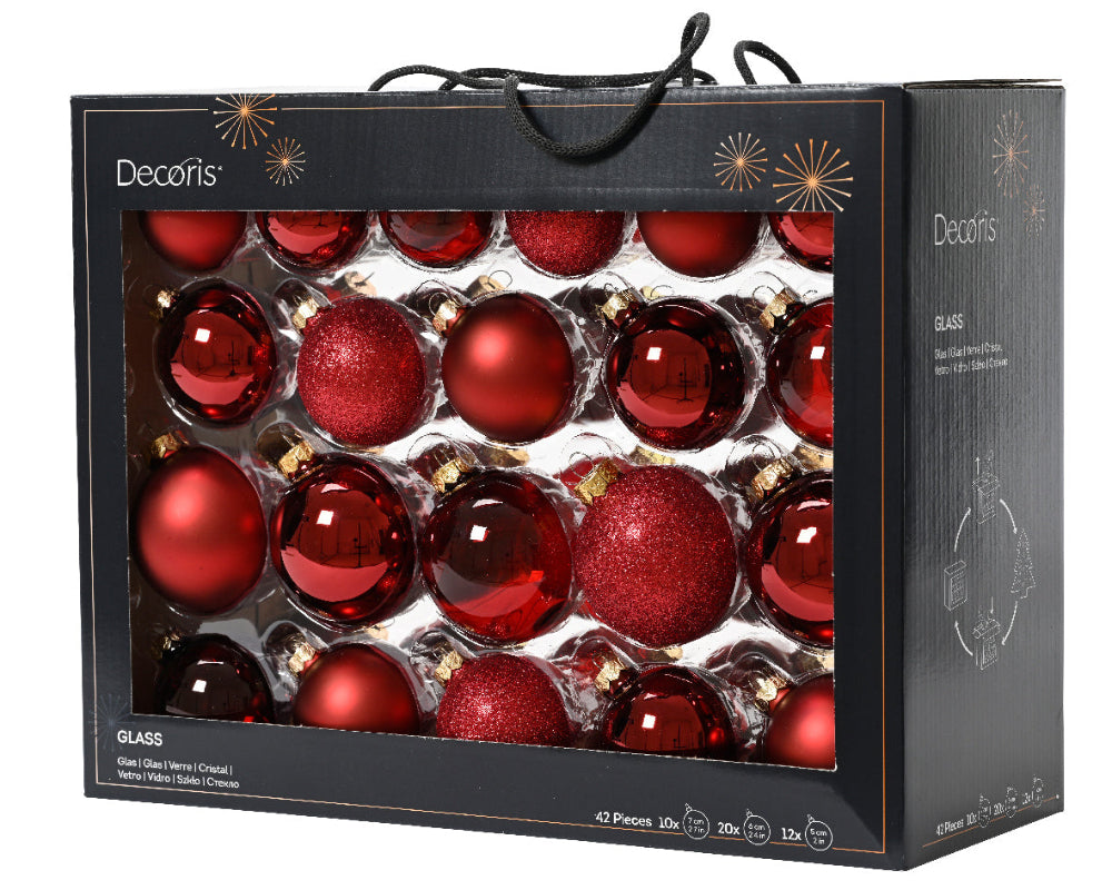 Box of 42 Glass Baubles Oxblood