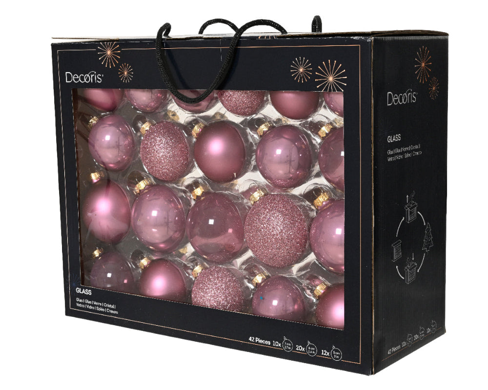 Box of 42 Glass Baubles Vintage Pink